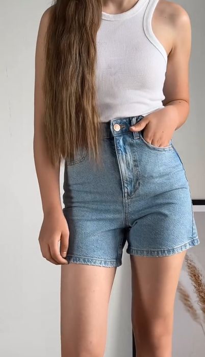 Шорти джинсові мом блакитні подовжені для міста mom zara 6147/093 6147/094