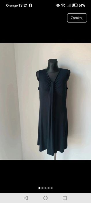 Sukienka granatowa bez rękawów ponadczasowa Tweedowa rozkloszowana