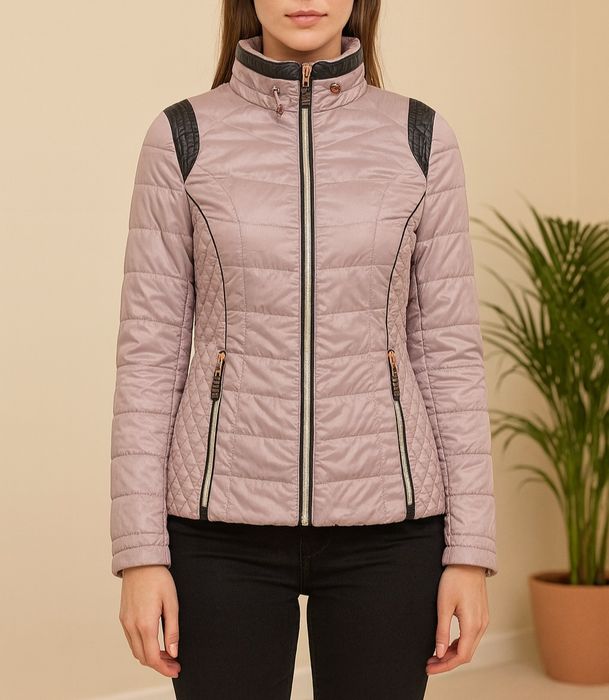 Damska kurtka liliowa z elementami skórzanymi - stan idealny!