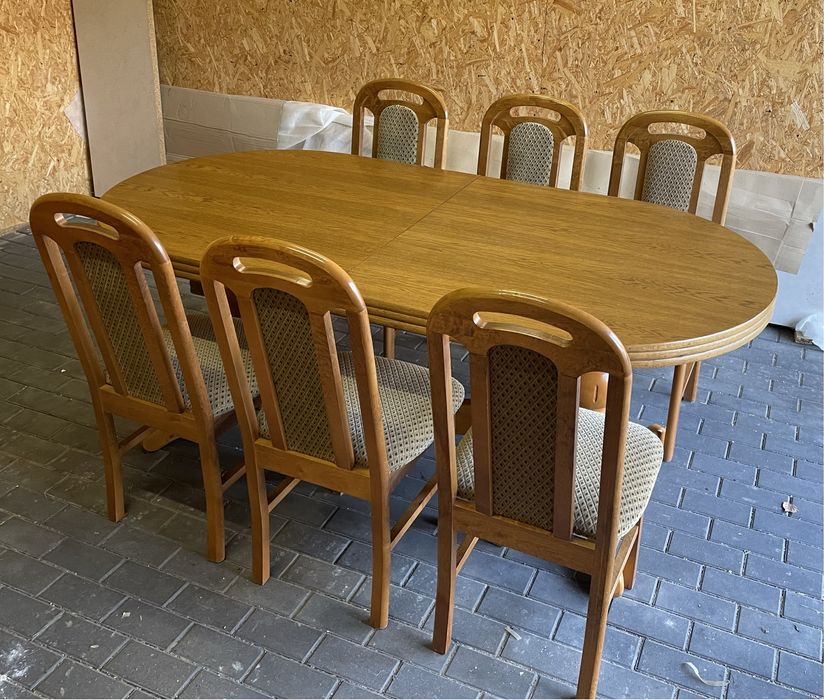 Dębowy Zestaw Stół z Krzesłami 6X Rozkladany