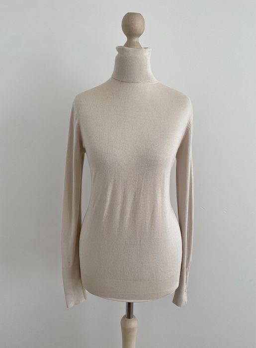 Beżowa bluzka golf na długi rękaw S 36 zara basic minimal