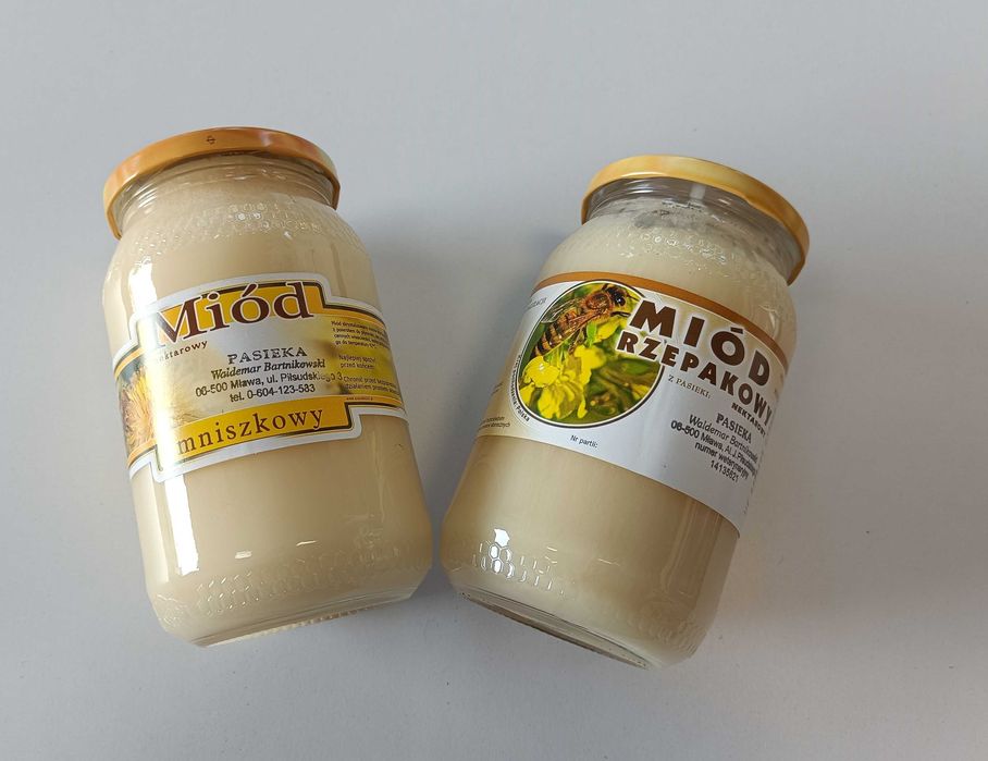 2 Miódy, Mniszkowy i Rzepakowy 0,9L z własnej pasieki