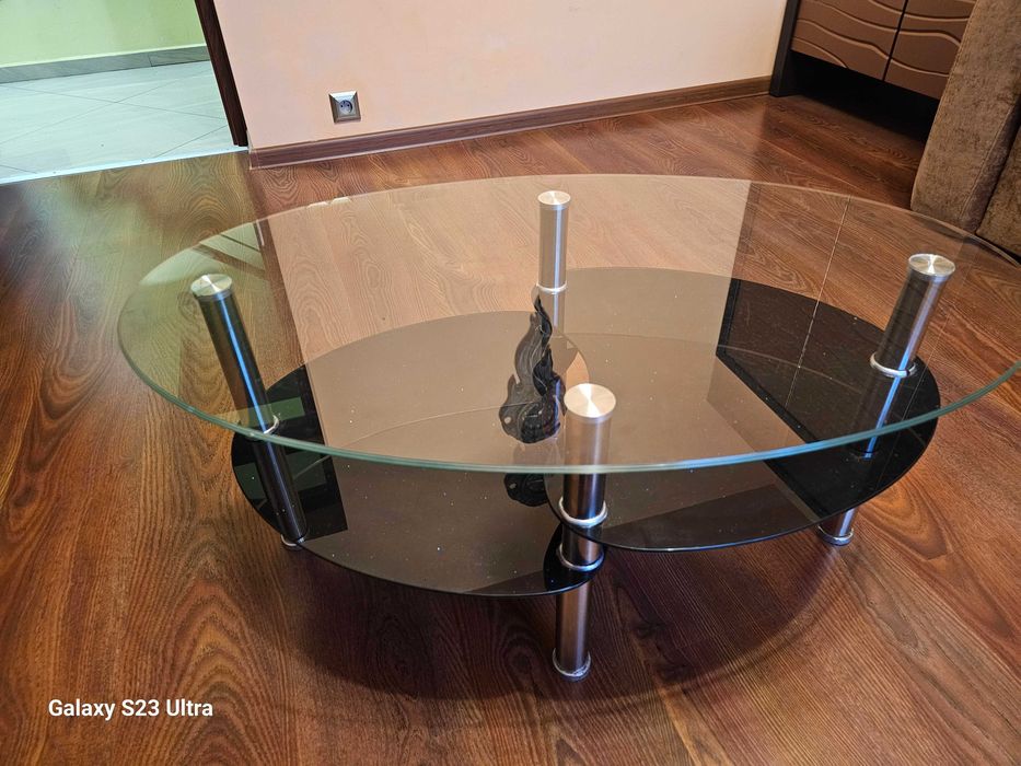 Nowoczesna ława, szklany stolik kawowy z 2 półkami