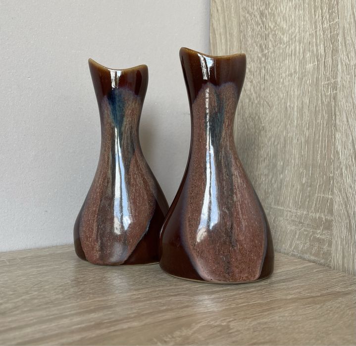 Małe brązowe wazoniki PRL/vintage