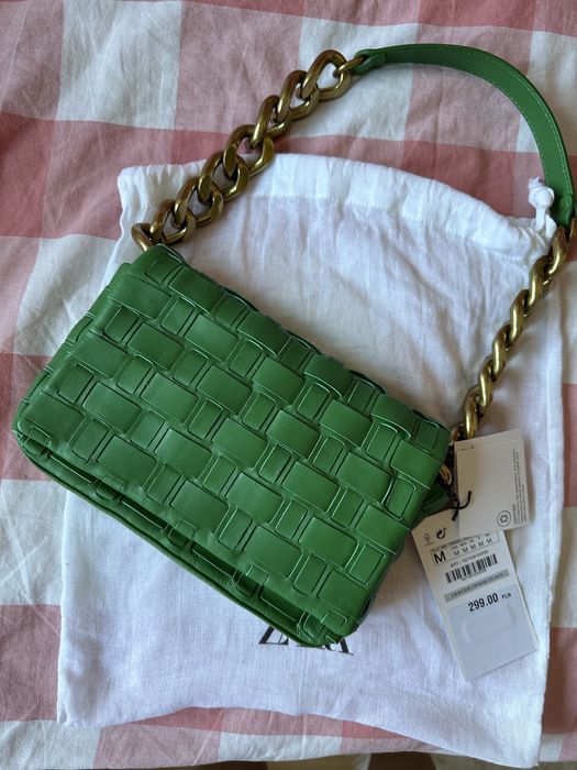 Zara torebka łańcuch nowa skóra zielona