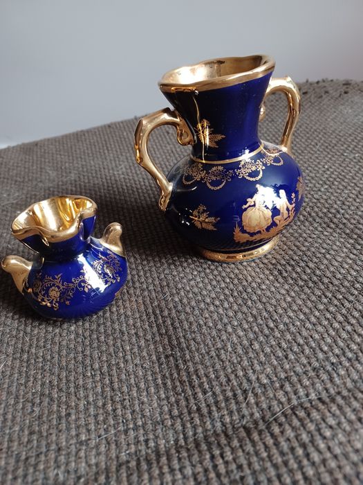 Conjunto 2 jarros Limoges porcelana francesa e ouro