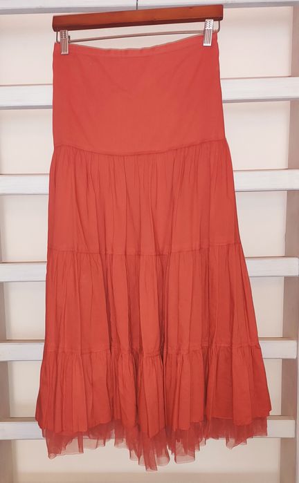 Saia comprida salmão com tule