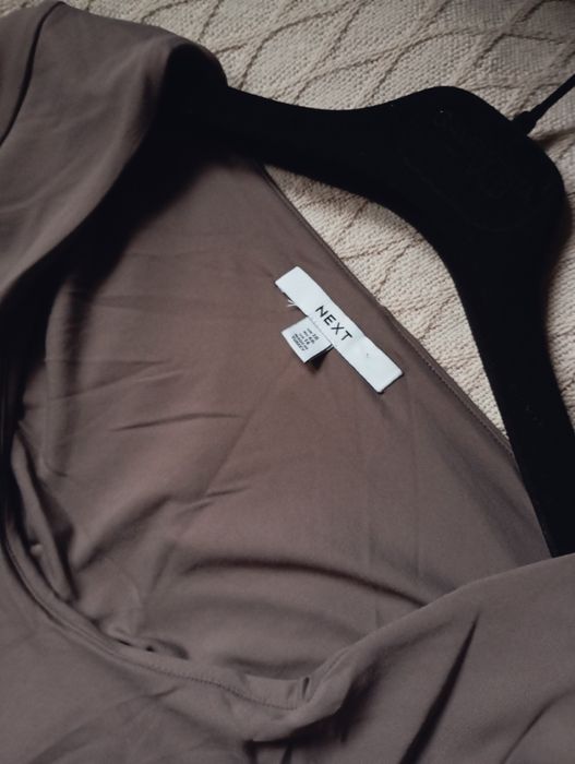 NEXT 44-46R niesamowita NOWA dopasowana sukienka maxi taupe kaka