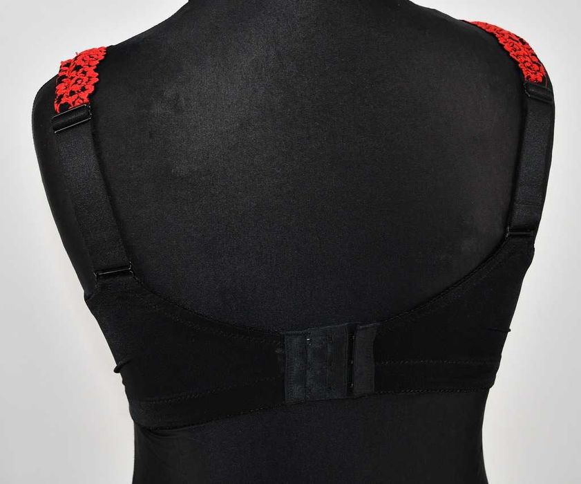 Biustonosz odciążający bez fiszbinów Bonprix 90E czerwone hafty kwiaty