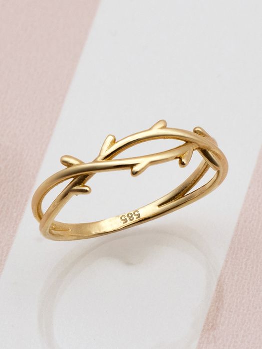 Pierścionek złoto 585, gałązka, listki