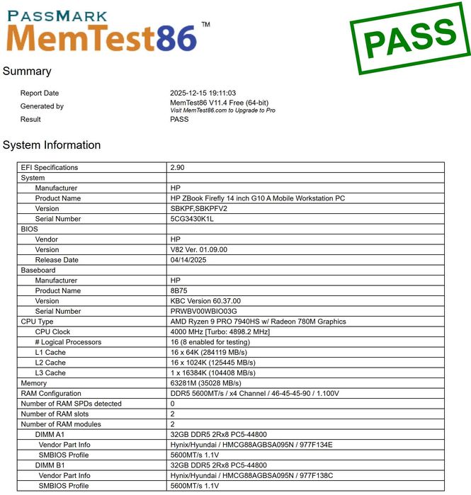 SK hynix 64GB (2x32GB) SO-DIMM DDR5 5600 MHz (HMCG88AGBSA095N)