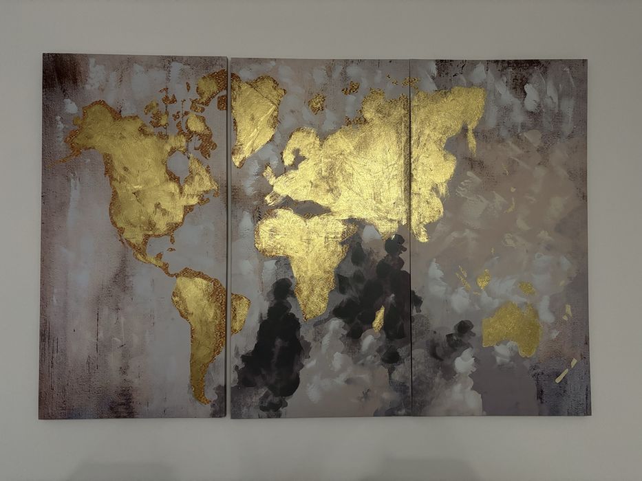 Quadro tripartido mapa mundo