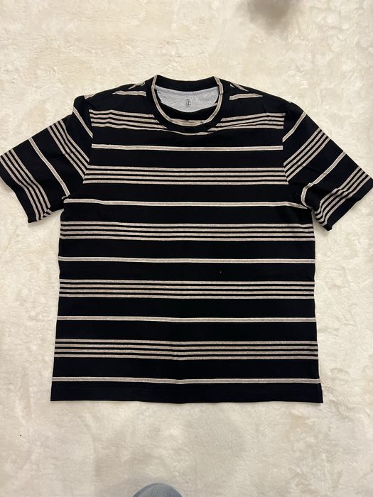 Brunello Cucinelli Чорна футболка в смужку оригінал