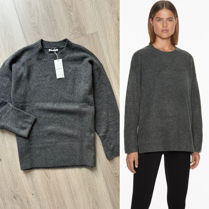 Сірий теплий светр подовжений з розрізами по боках шерстяний oysho S M