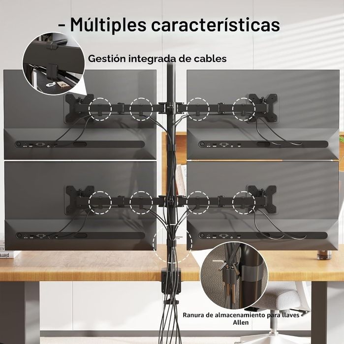 BONTEC Suporte monitor para 4 monitores de 13 - 27 polegadas LED/LCD, suporte para mesa com peso máximo de 10 kg de cada braço, rotação de 360 °