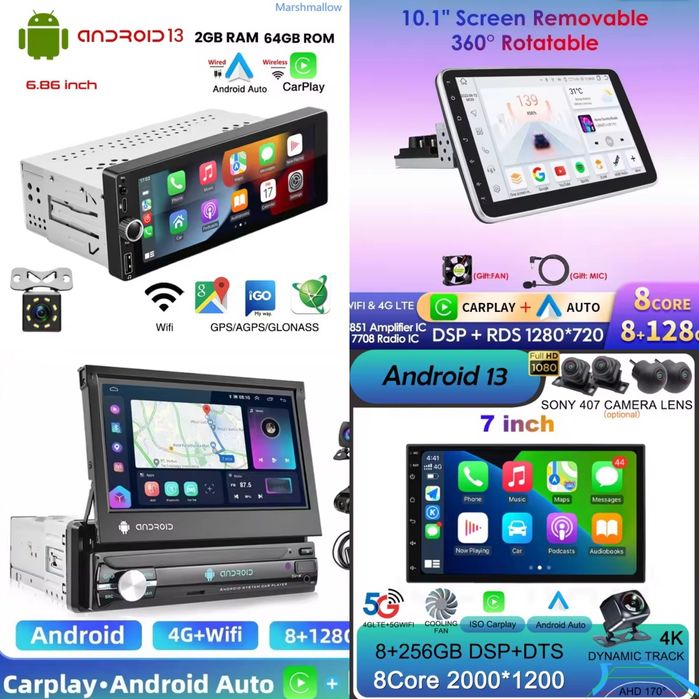 Rádios Android 1Din e 2Din Universal GPS WiFi Bluetooth Carplay Auto