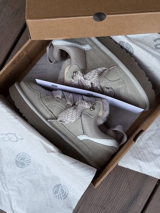 UGG Lowmel Sneaker Grey жіночі уггі ловмел сірі на овчині теплі зимові