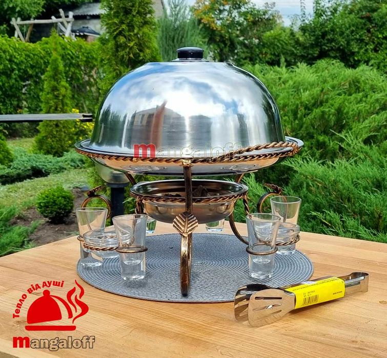 Садж для шашлыка с соусницами и рюмками