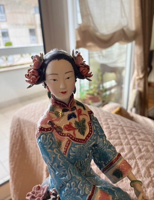 Estatueta de coleção oriental - Wucai porcelain Ceramic Pottery Belle Women Lady Girl Flower Lotus Statue