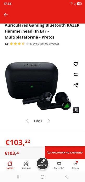 Auriculares Gaming Bluetooth Razer Hammerhead – Bom Estado