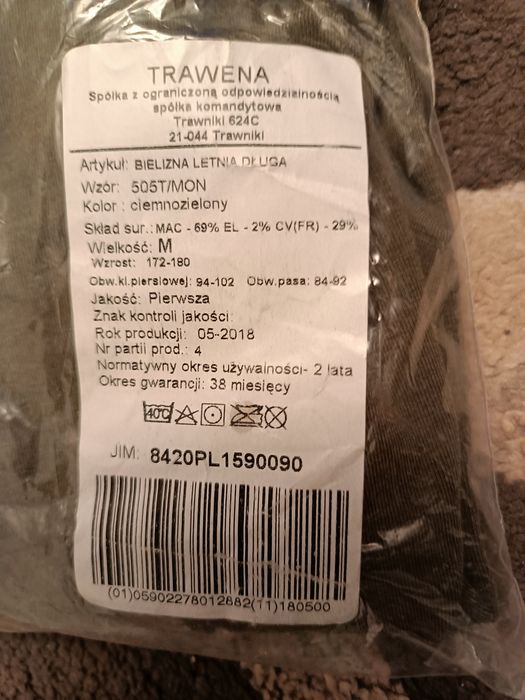 Bielizna letnia długa wz 505T/MON