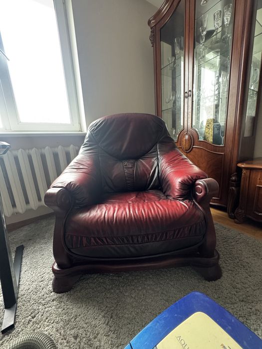 Шкіряний диван  3+2 крісло і пуф натуральна шкіра
