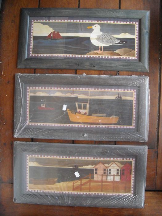 Quadros antigos rusticos nauticos gravuras animais e barcos NOVO