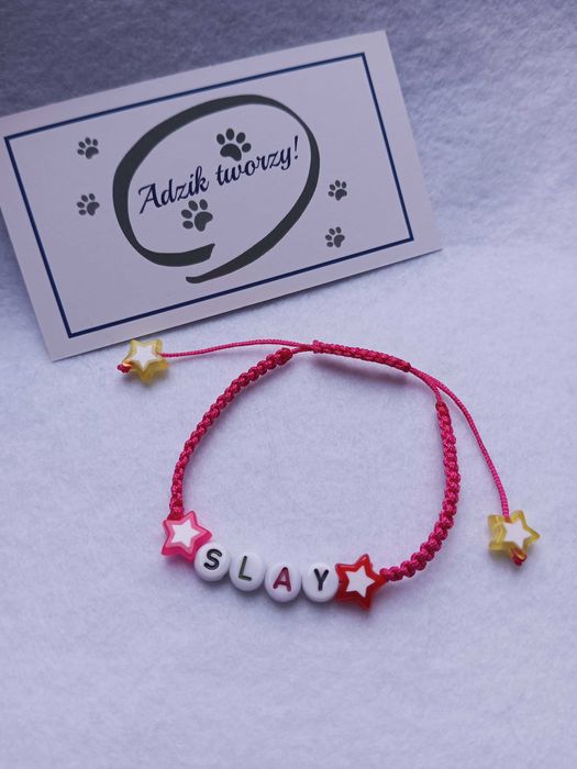 SLAY bransoletka ze sznurka różowa Regulowana Makrama Nowa Handmade
