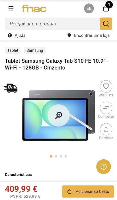 Tablet Samsung Tab S10 FE 10.9" 128GB (NOVO SELADO)