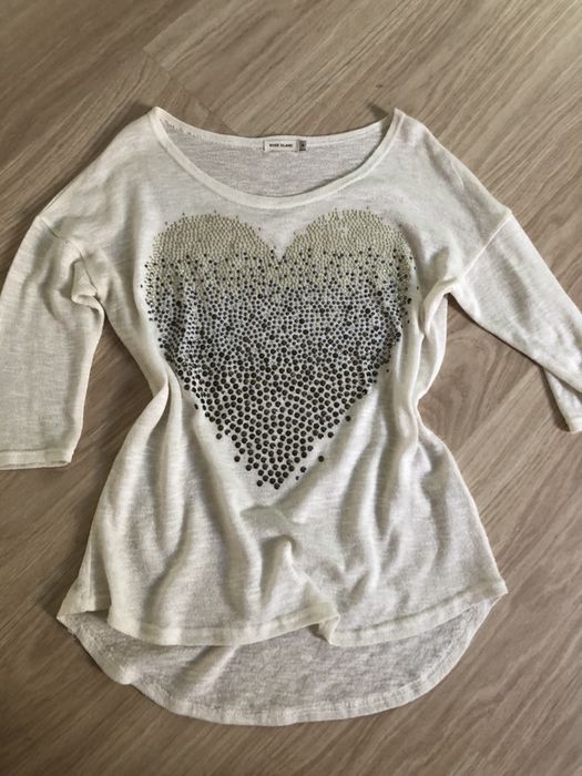 Bluzka koszulka River Island xs 34 xxs 32 ćwieki serce cyrkonie ecru