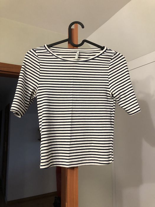 Crop top koszulka z krótkim rękawem w paski rozmiar S Stradivarius