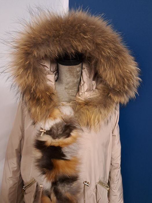 Kurtka płaszczyk  parka ,puch ,naturalny jenot i lis.OCHNIK