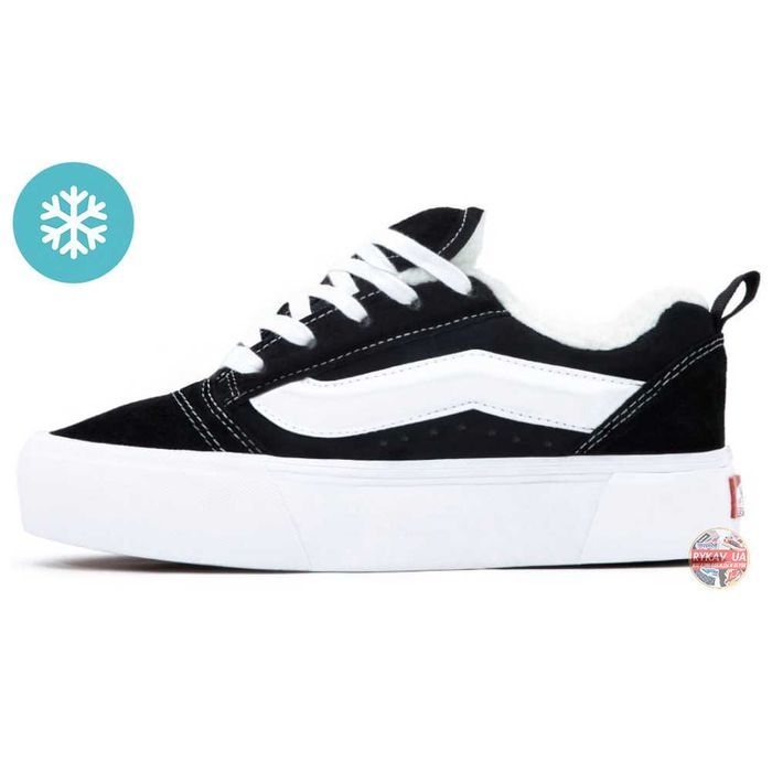 Жіночі зимові кеди Vans KNU Skool Platform Winter Fur Black White кросівки ванс скул з хутром женские зимние кеды ванс с мехом на платформе