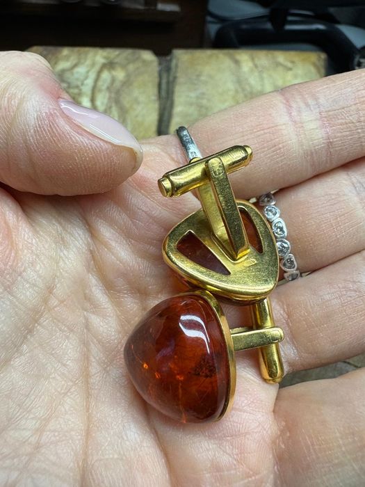 Stare spinki do mankietów bursztyn naturalny wyrob fabryczny prl