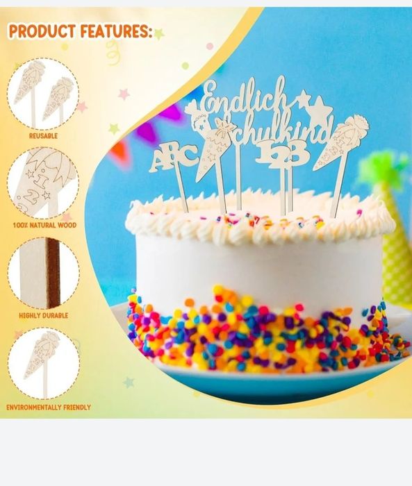 Topper topery drewniane dekoracje na babeczki tort 7szt O649