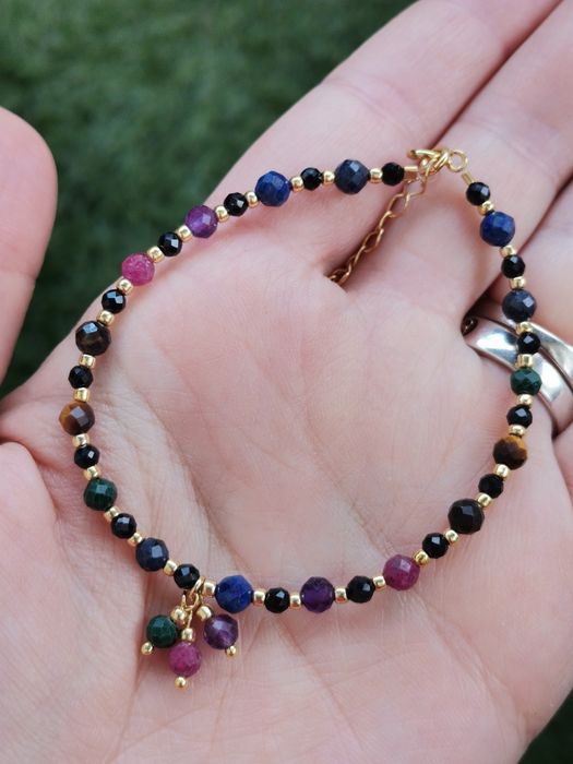 Bransoletka na lince czakry 7 czakr szafir rubin lapis turmalin ciemna