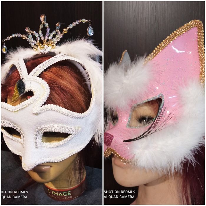 Маска, розовая кошка, белый лебедь, , карнавал, косплей