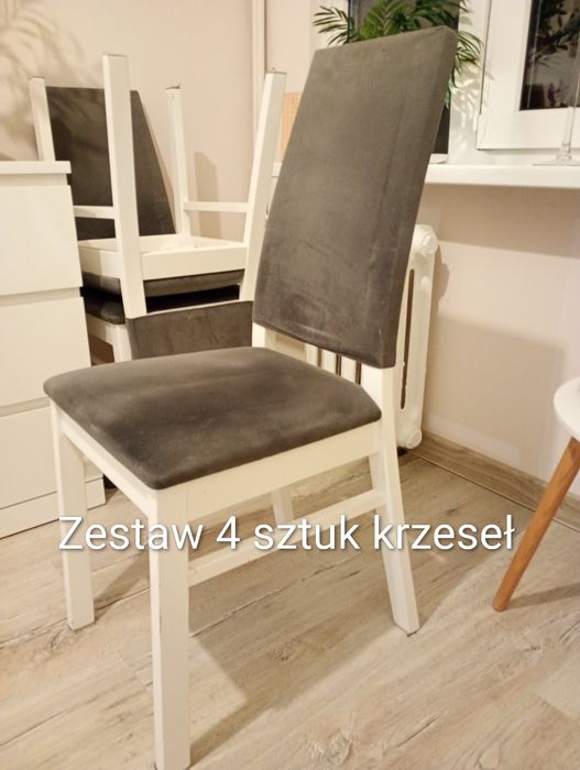 Krzesła do jadalni  4 sztuki drewniane welurowe szare
