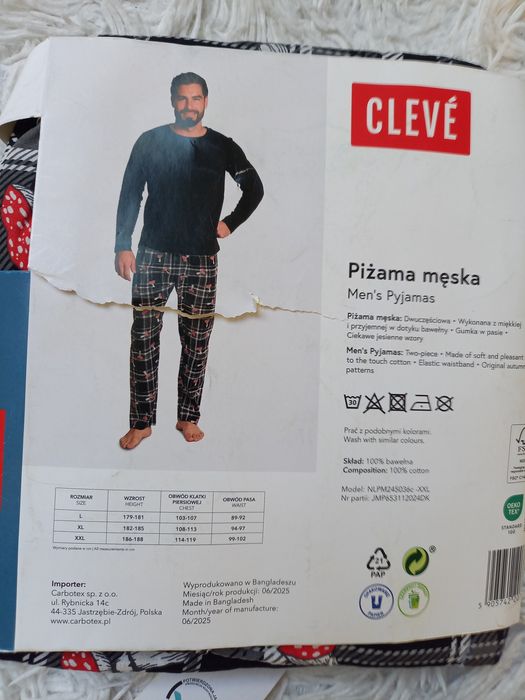 Piżama męska czarna bawełniana rozmiar xxl