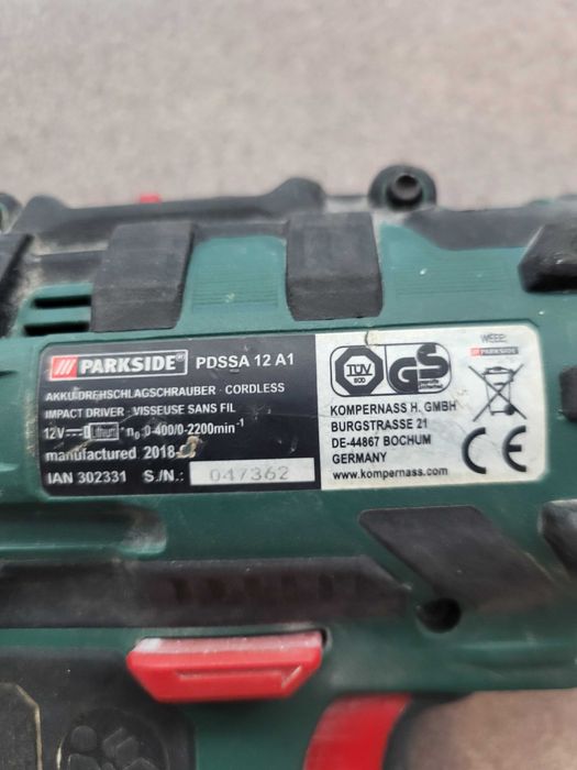 126/26 Zakrętarka Parkside PDSSA 12 A1 Aku 1 szt, zasilacz