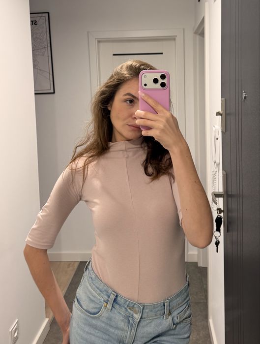 Body ze stójką M Zara pudrowy róż