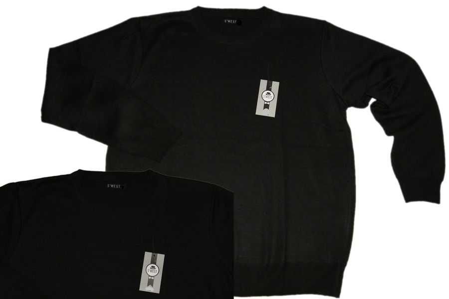 Duży SWETER swetr MĘSKI cienki 7XL szer.142 cm CZARNY dekolt okrągły