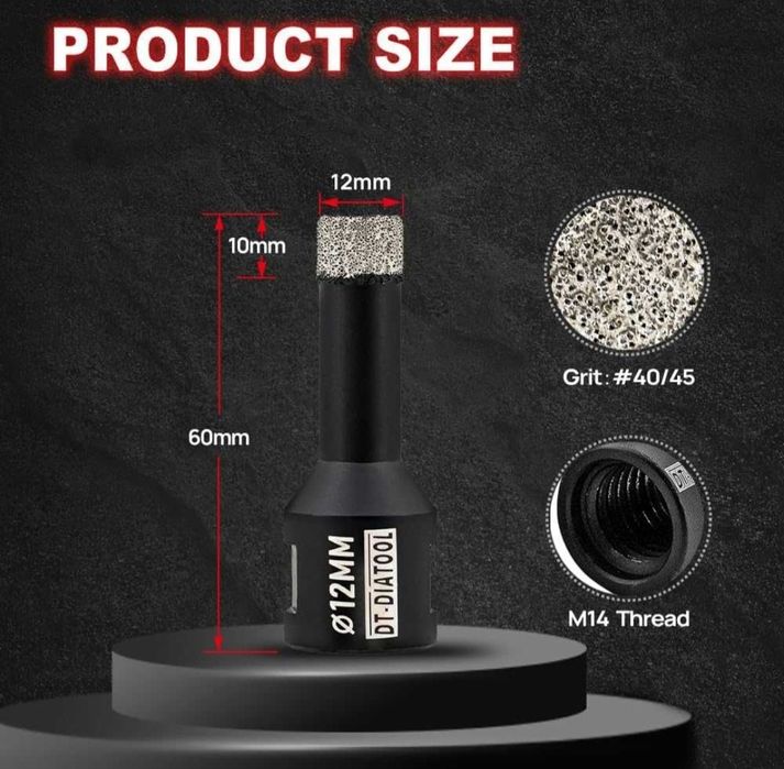 DT-DIATOOL Wiertło diamentowe Vacuum brazed 12mm M14 otwornica