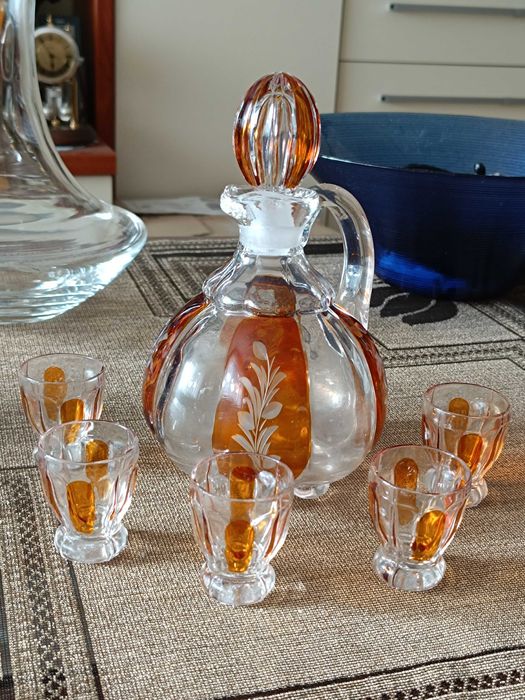 Stara Karafka i kieliszki Fischer Glas Fichtelberg ,Vintage