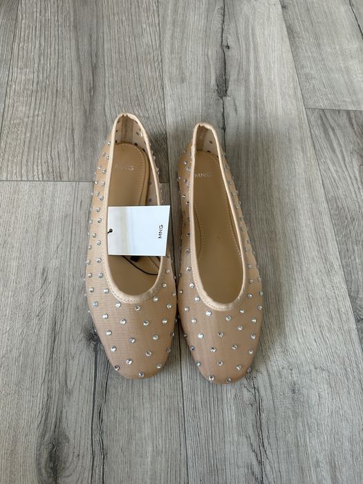 Балетки MANGO в крупных стразах из сеточки