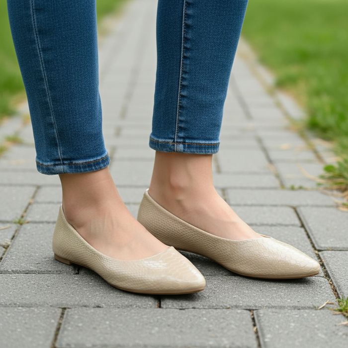 Baleriny damskie płaski obcas casualowe beżowe balerinki 6489 rozm. 41