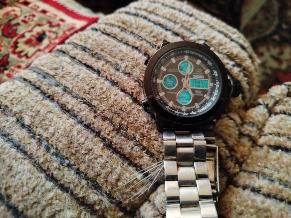 Наручные мужские часы skmei 1515 с двойным циферблатом на браслете