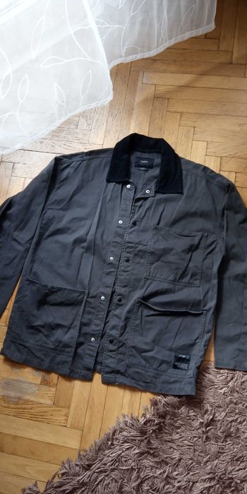 Kurtka koszulowa pull & Bear szara oversize zatrzaski bawełna kieszenie 38 / M