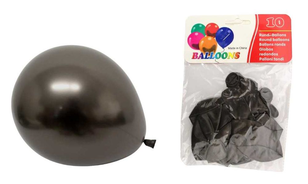 Balony lateksowe 10-calowe metalizowane CZARNE 10 szt ok. 25 cm