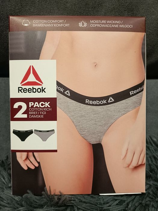2 pak sportowych majtek damskich Reebok r.xl  szeroka guma napisy szare i czarne